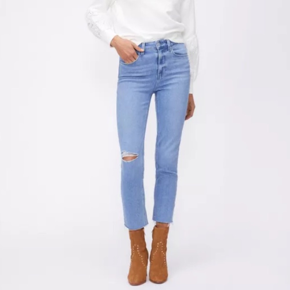PAIGE High Rise Sarah Slim Crop Jean in Cruiser Destructed 28 - Picture 2 of 15